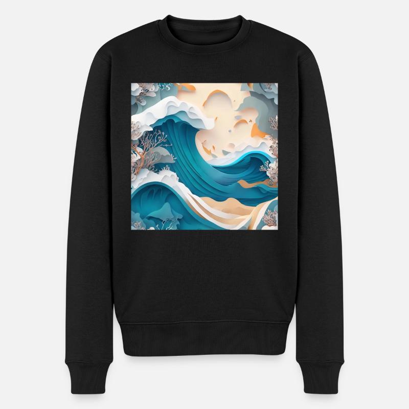 Tsunami 3D Papier - Männer Premium Bio Pullover - Schwarz