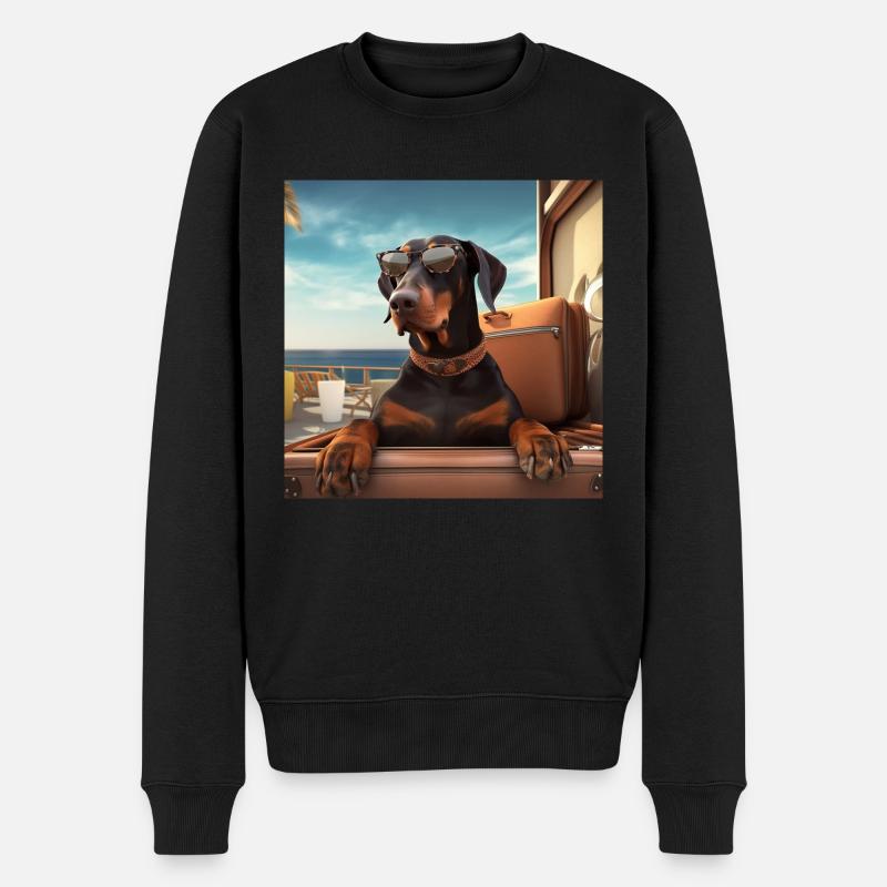 Dobermann mit Sonnenbrille im Reisegepäck - Männer Premium Bio Pullover - Schwarz