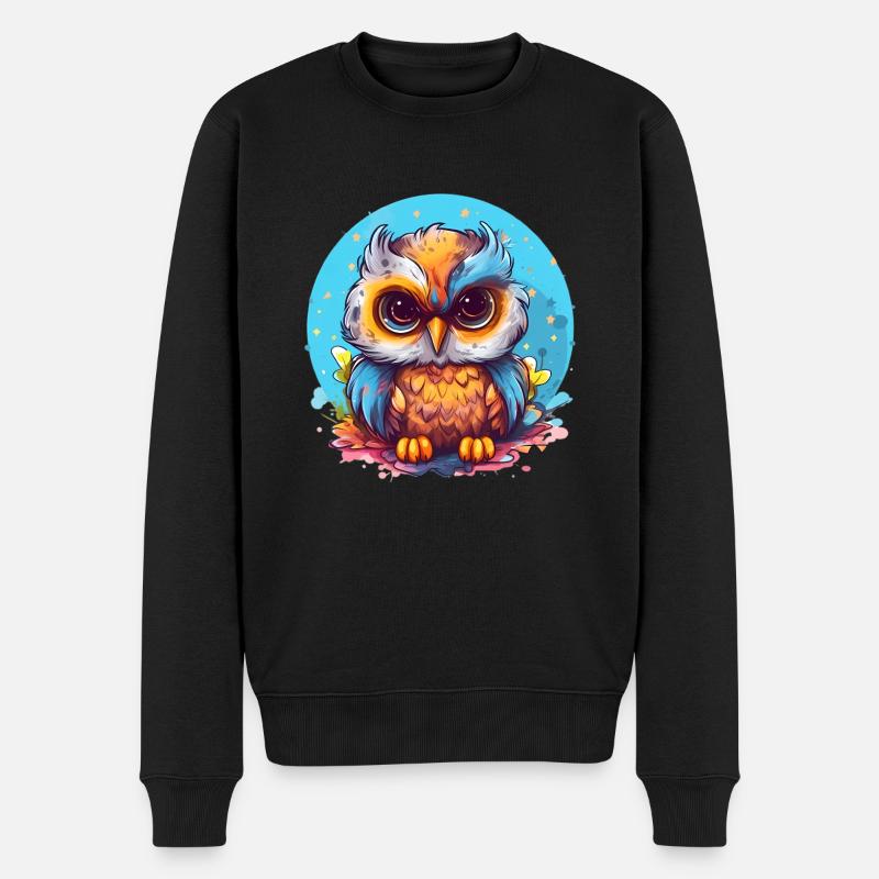 Niedliche Wachsame Eule | Nachtschwärmer Eule - Männer Premium Bio Pullover - Schwarz