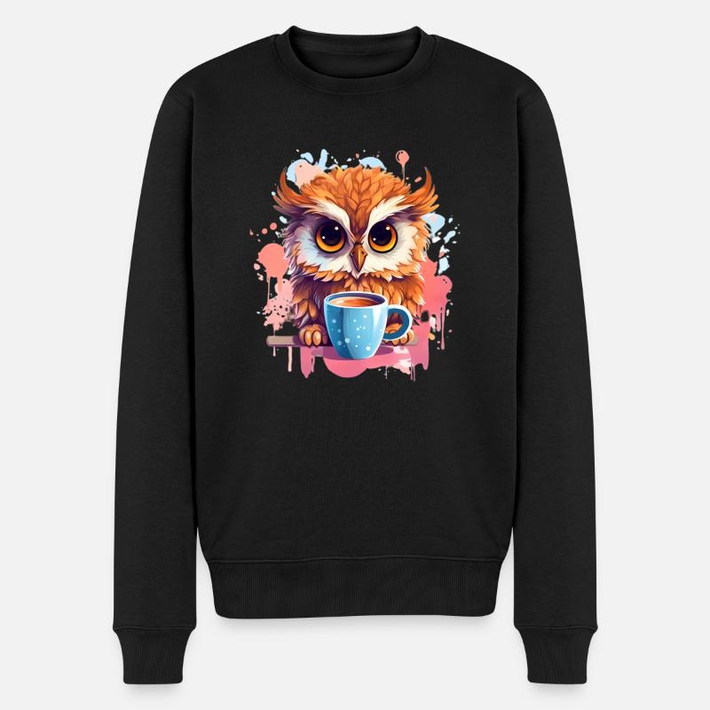 Niedliche Wachsame Eule | Nachtschwärmer Eule - Männer Premium Bio Pullover - Schwarz