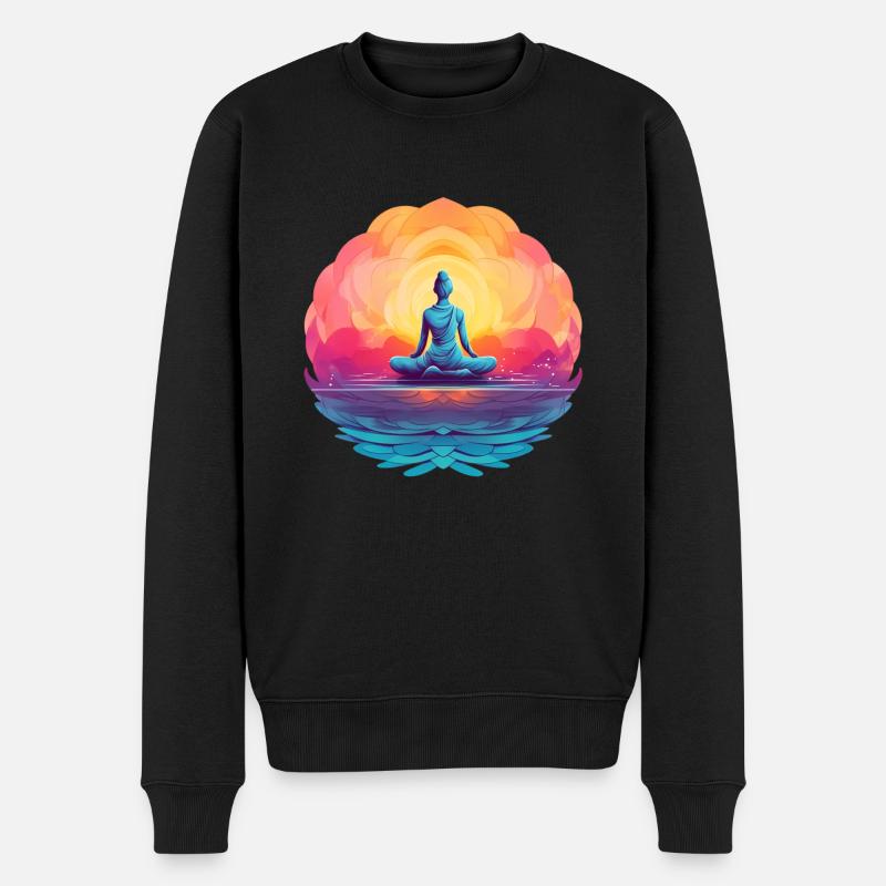 Frauen Yoga Meditation Lotusblume Design - Männer Premium Bio Pullover - Schwarz