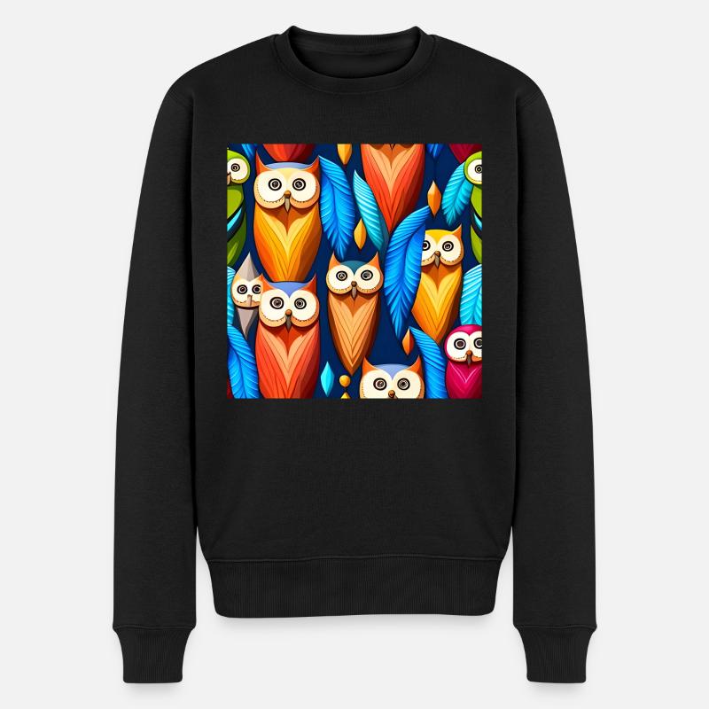Bunte Eulen Muster - Männer Premium Bio Pullover - Schwarz