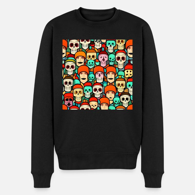 Bunte Totenköpfe patern - Männer Premium Bio Pullover - Schwarz