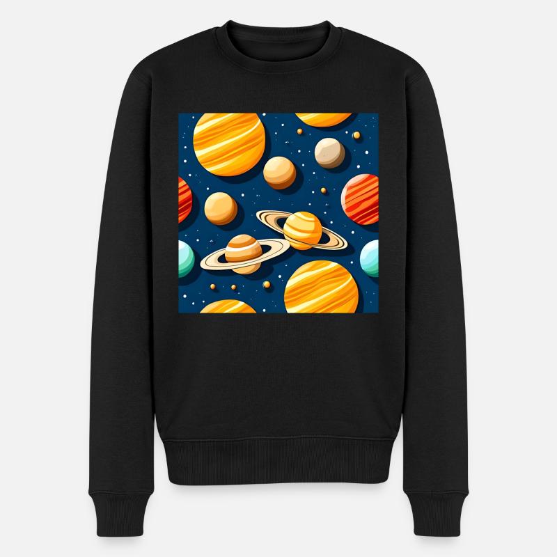 Verrücktes Sonnensystem-Muster - Männer Premium Bio Pullover - Schwarz