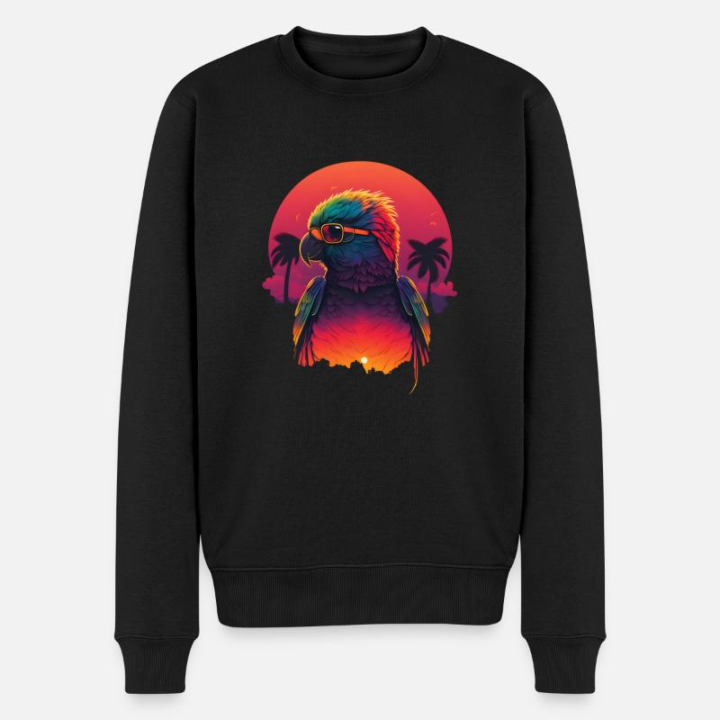 Synthwave Parrot Sunset - Pull Premium bio Homme - noir