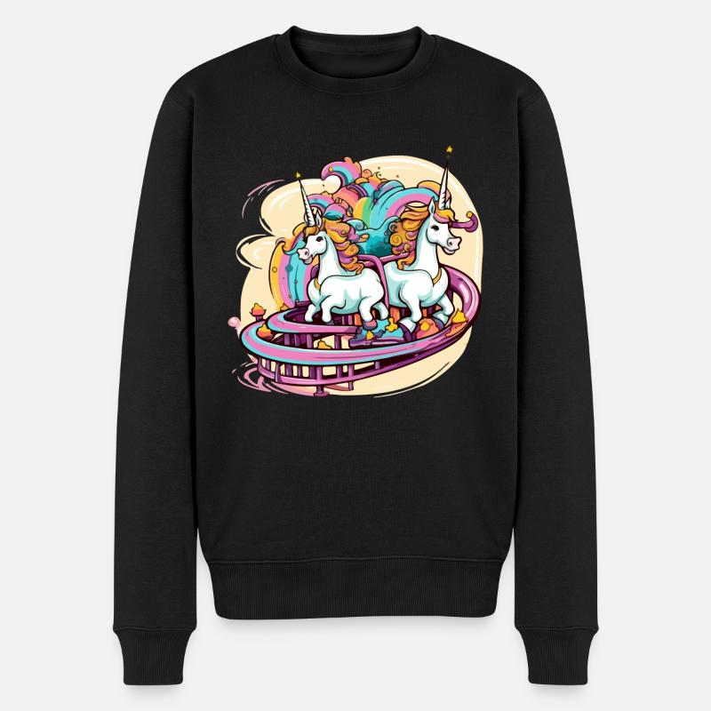 Einhörner im Vergnügungspark - Männer Premium Bio Pullover - Schwarz