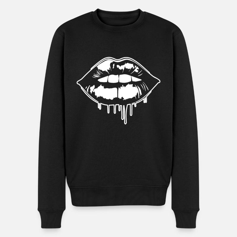 Lippen Mund Kussmund - Männer Premium Bio Pullover - Schwarz