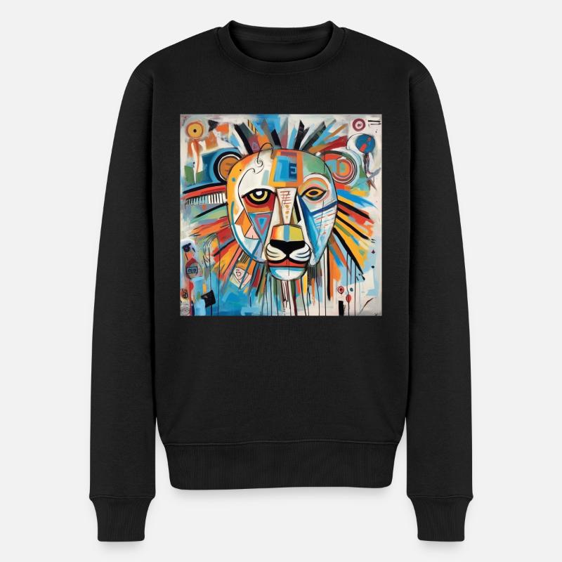 LÖWEN-STRASSENKUNST - Männer Premium Bio Pullover - Schwarz