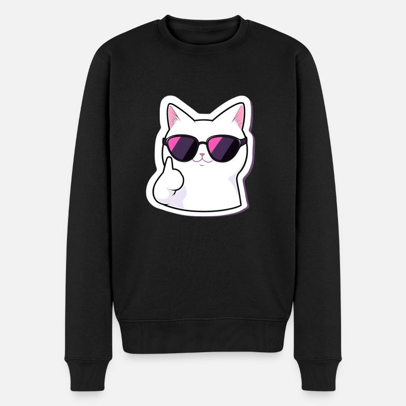 Rockende Katze mit Sonnenbrille 2 - Männer Premium Bio Pullover - Schwarz