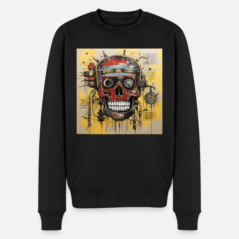 SCHÄDEL-STRASSENKUNST - Männer Premium Bio Pullover - Schwarz