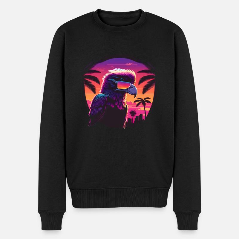 Synthwave eagle wearing sunglasses - Männer Premium Bio Pullover - Schwarz
