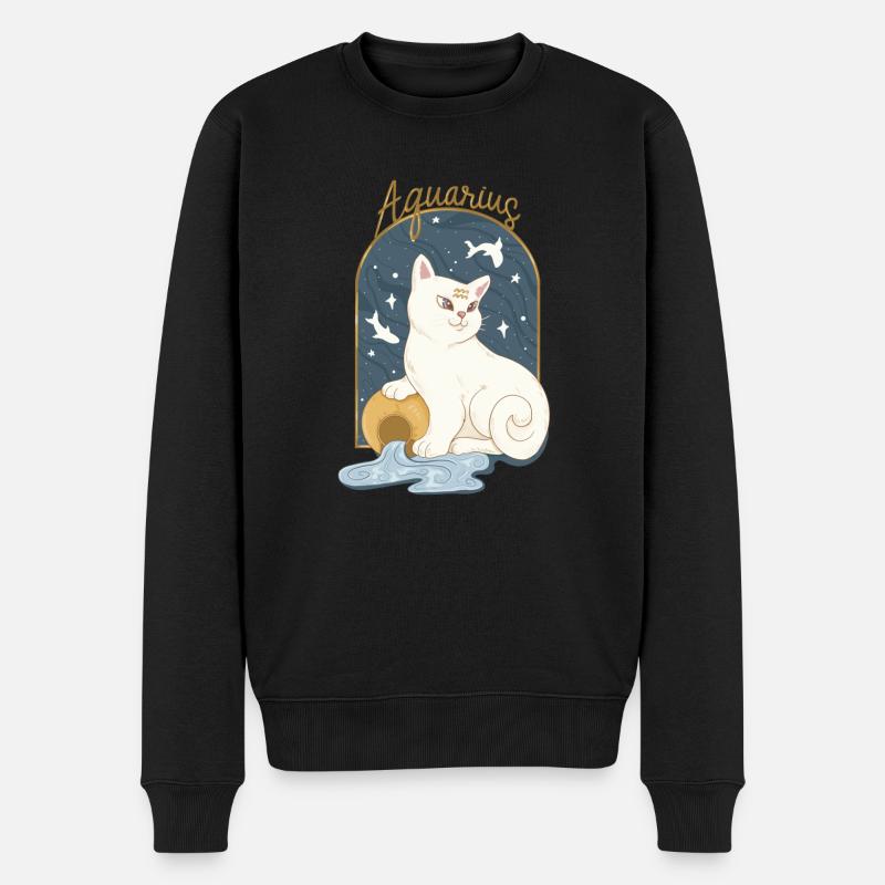 Aquarius Zodiac Sign Cat - Männer Premium Bio Pullover - Schwarz
