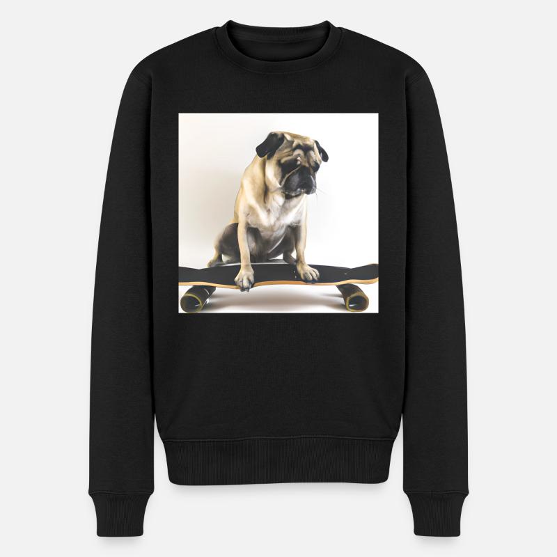 Mops auf Skateboard AICF 4 - Männer Premium Bio Pullover - Schwarz