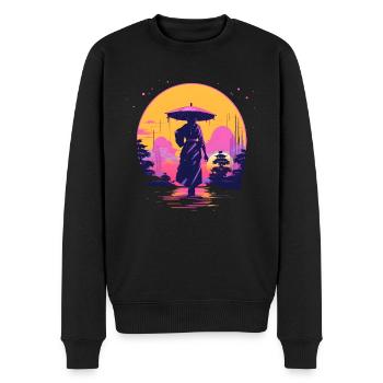 Synthwave Japan traditional woman with umbrella - Männer Premium Bio Pullover - Schwarz - Vorne - Nico (187cm)