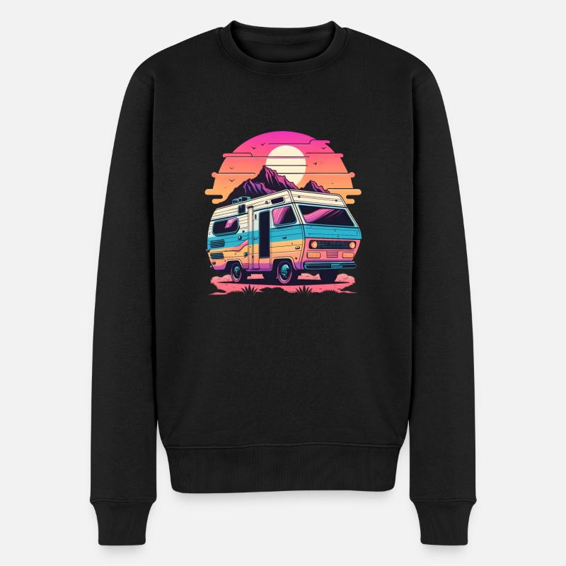 Synthwave Camper - Männer Premium Bio Pullover - Schwarz