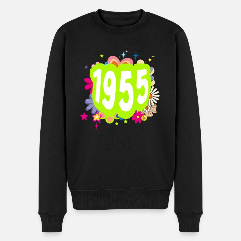 Année 1955 anniversaire Groovy floral - Pull Premium bio Homme - noir
