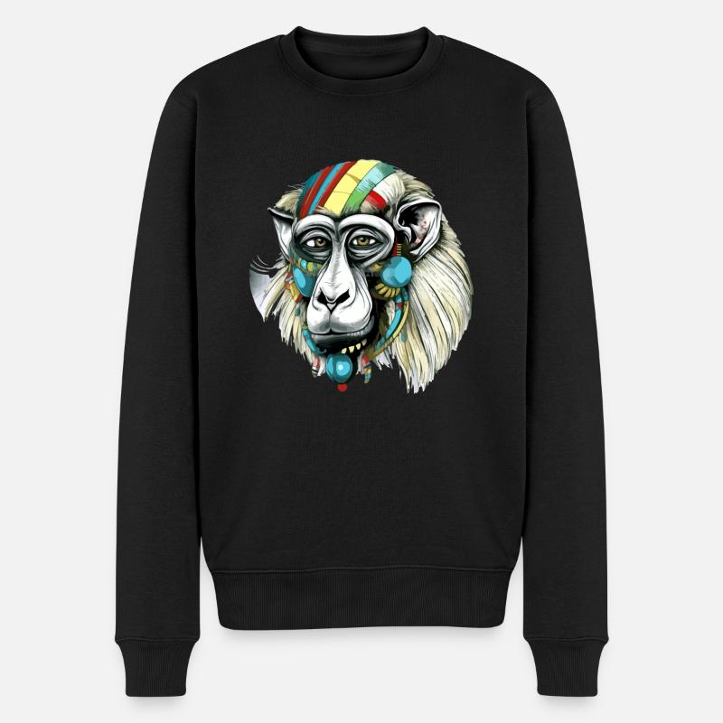 Kika der Mandrill - Männer Premium Bio Pullover - Schwarz