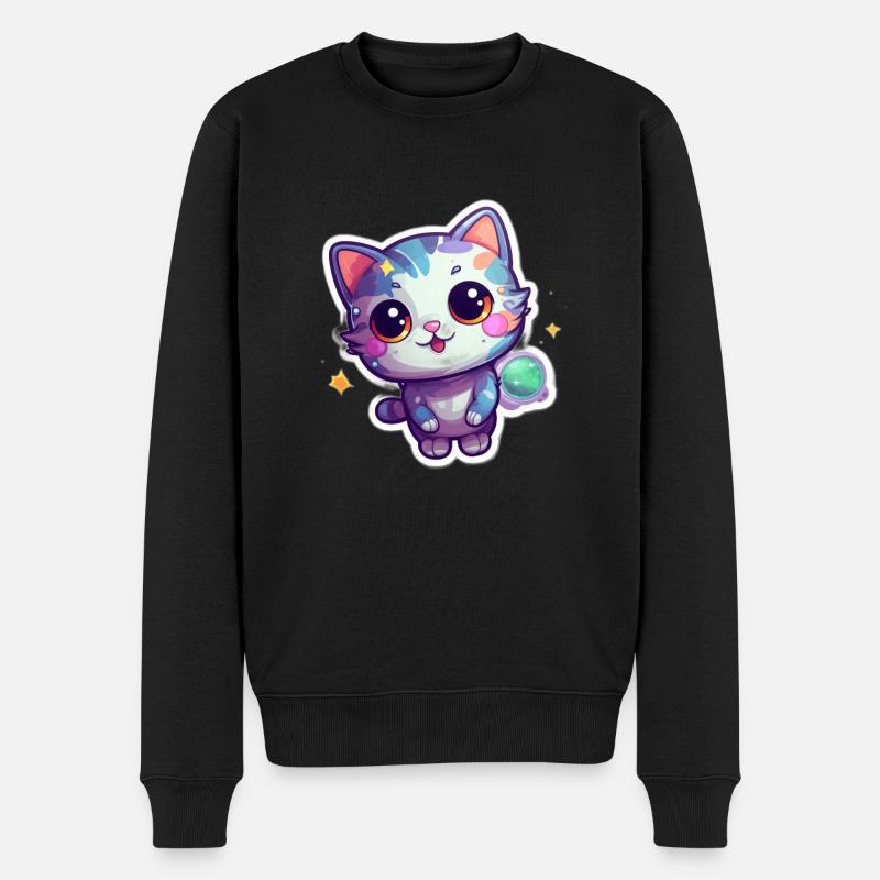 A cute cartoonish kitty - Männer Premium Bio Pullover - Schwarz