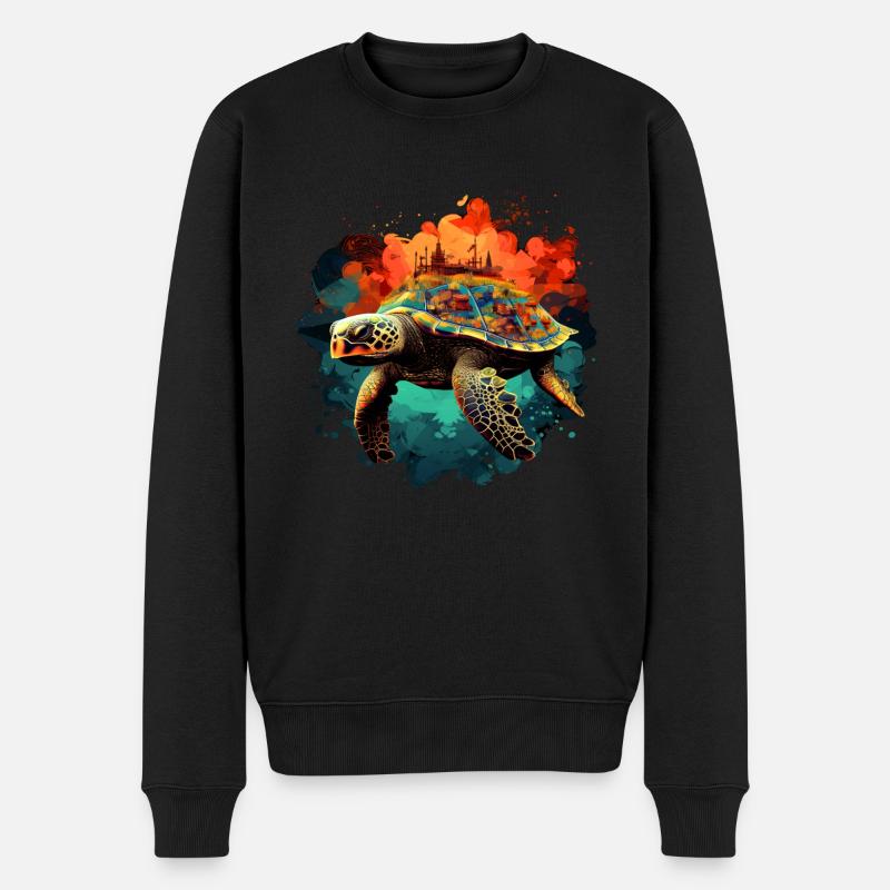 Schildkröte trägt die Last der Welt - Männer Premium Bio Pullover - Schwarz