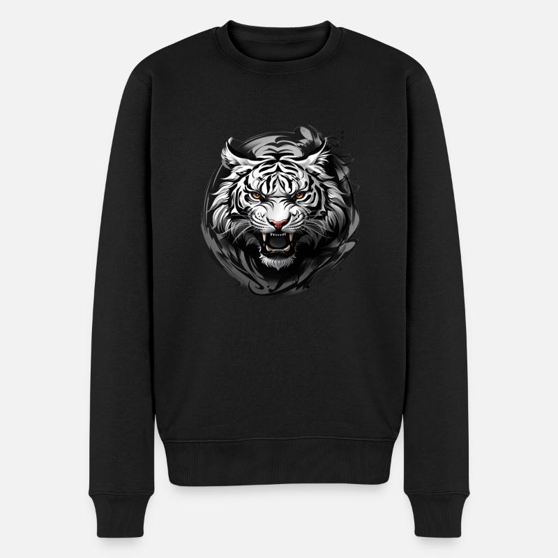 Tiger König - Männer Premium Bio Pullover - Schwarz