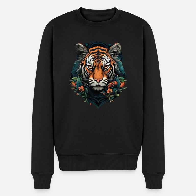 Der Tiger lauert - Männer Premium Bio Pullover - Schwarz