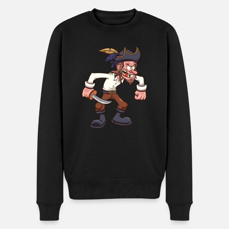 Cartoon-Pirat - Männer Premium Bio Pullover - Schwarz