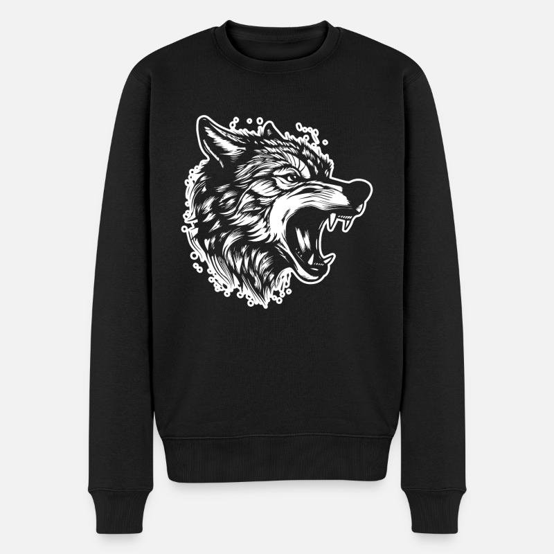 Wolf - Männer Premium Bio Pullover - Schwarz