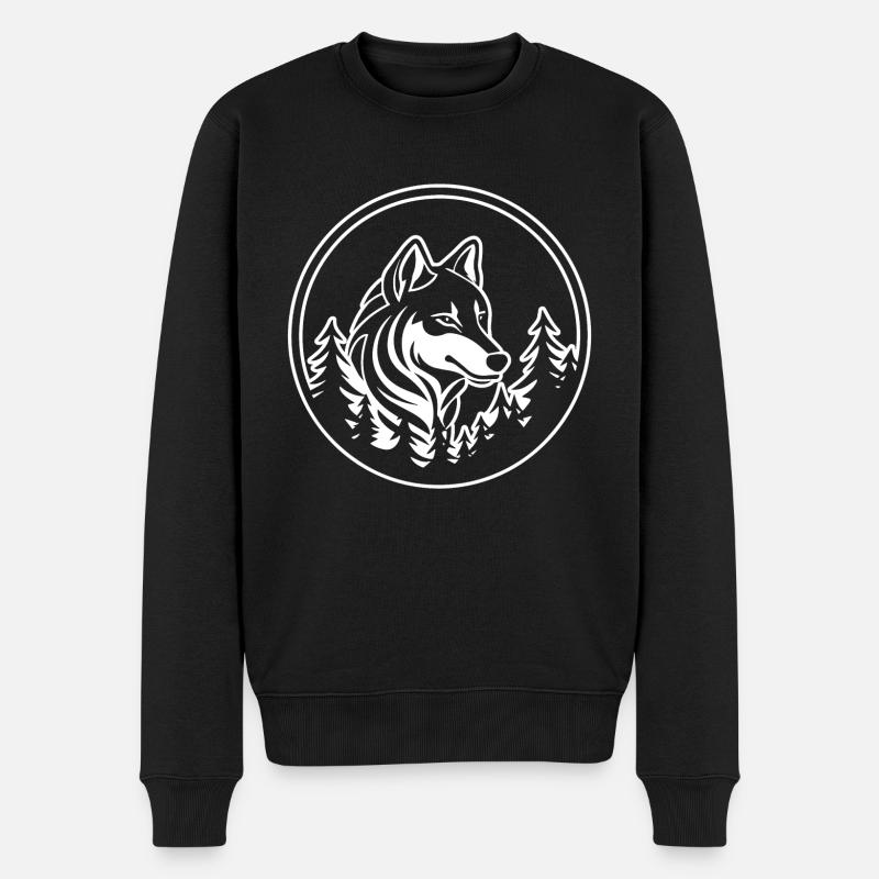 Wolf - Männer Premium Bio Pullover - Schwarz