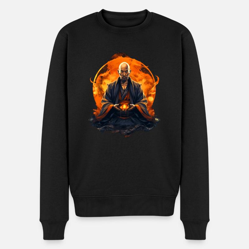 Meditierender asiatischer Mönch - Männer Premium Bio Pullover - Schwarz