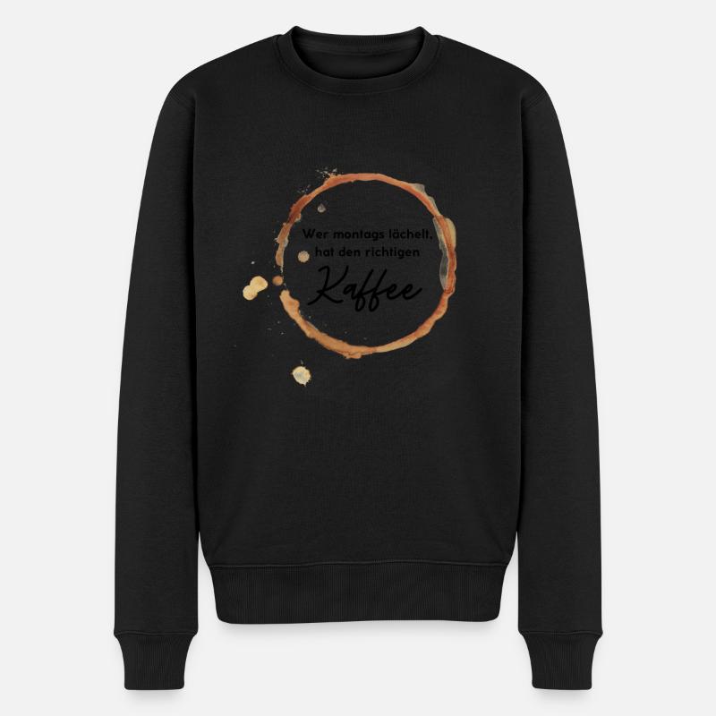 Wer montags lächelt, hat den richtigen Kaffee - Männer Premium Bio Pullover - Schwarz