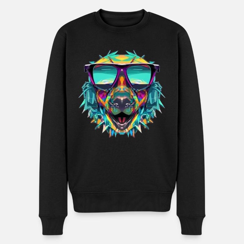 Mehrfarbiger Hund mit Sonnenbrille - Männer Premium Bio Pullover - Schwarz