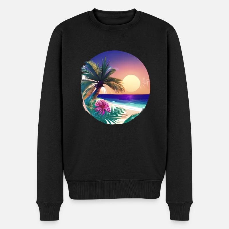 Sommerurlaub Palme Strand Palmen Insel Sonne - Männer Premium Bio Pullover - Schwarz