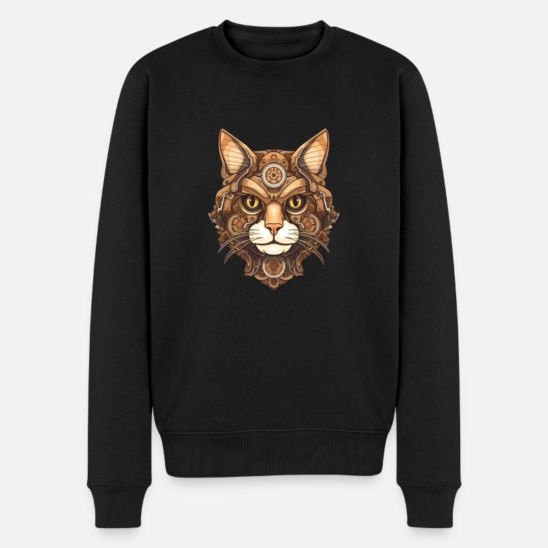 Steampunk Katze Katzenkopf - Männer Premium Bio Pullover - Schwarz