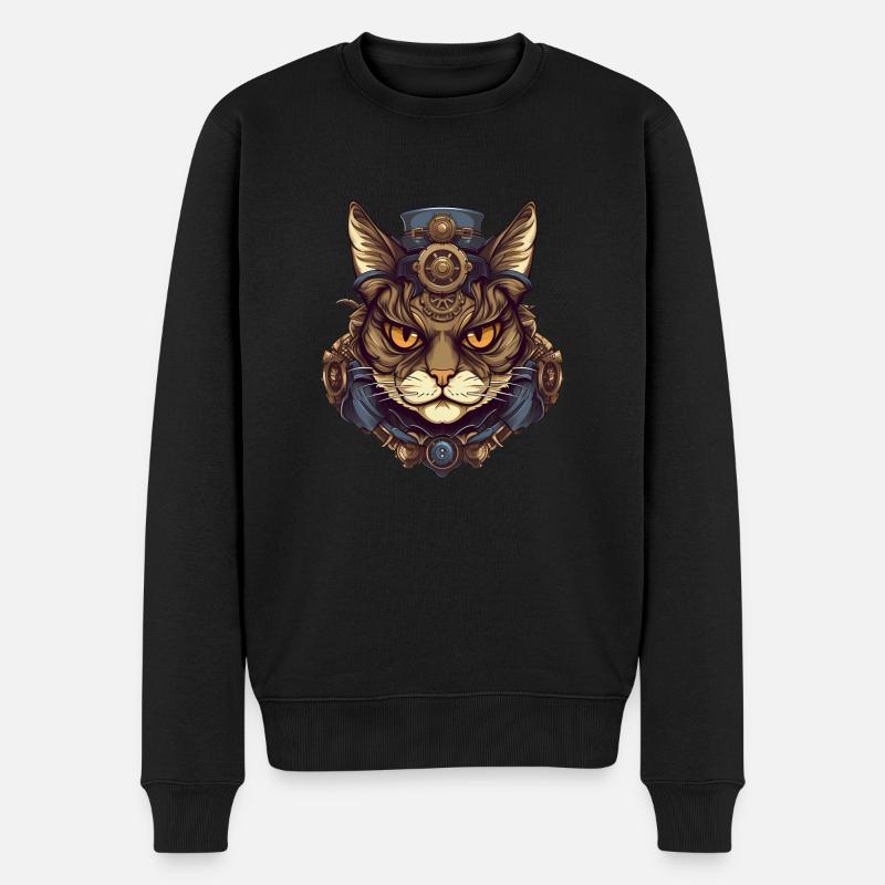 Steampunk Chat Tête de Chat - Pull Premium bio Homme - noir