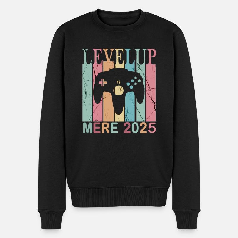 Mann Papa 2025 Zukünftige Eltern Level Up Spieler - Männer Premium Bio Pullover - Schwarz