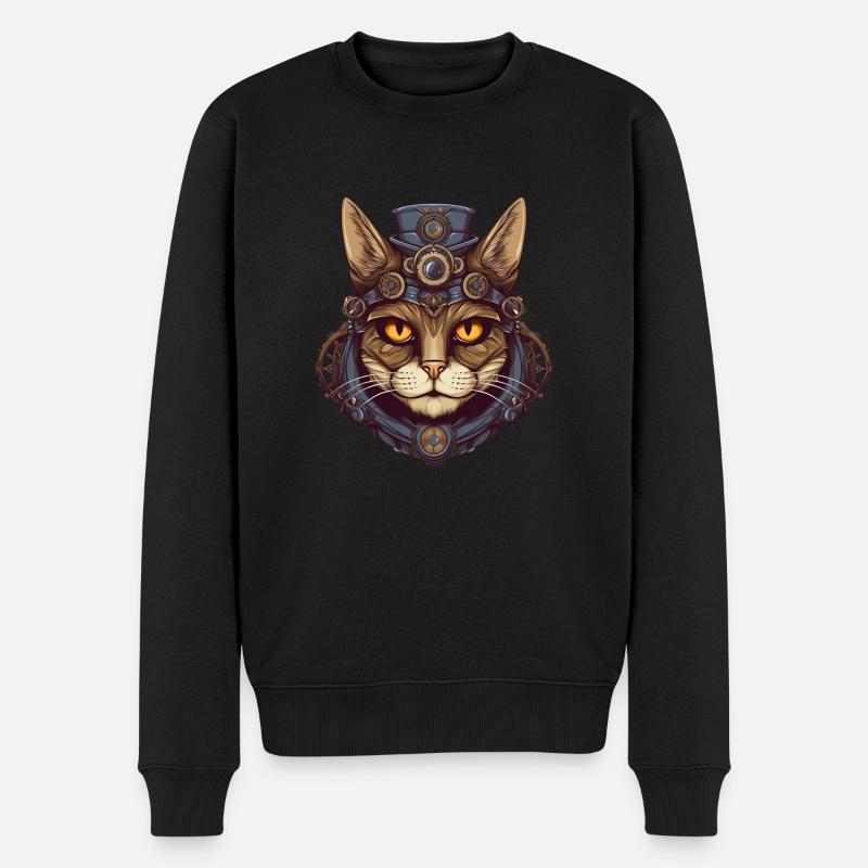 Steampunk Katze Katzenkopf - Männer Premium Bio Pullover - Schwarz