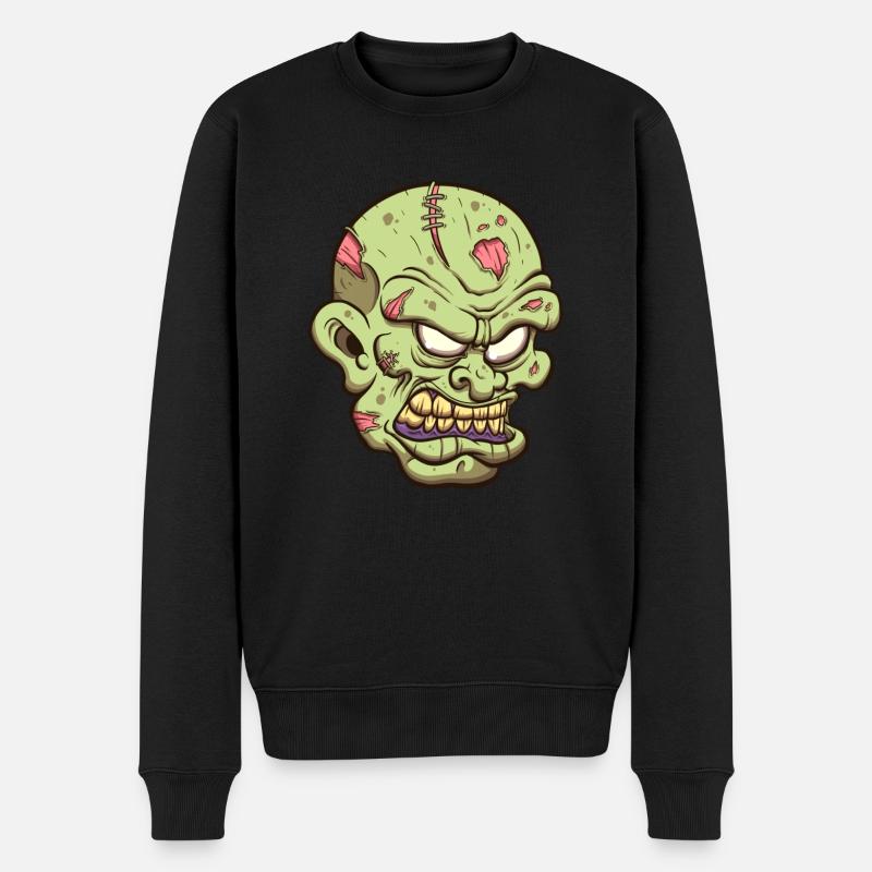 Wütender Zombiekopf - Männer Premium Bio Pullover - Schwarz