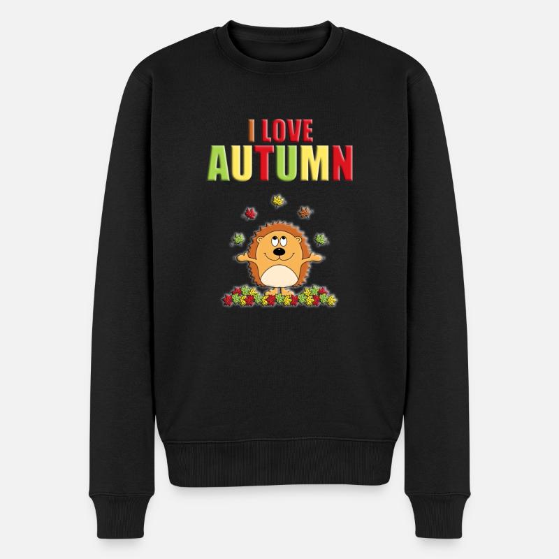 ICH LIEBE DEN HERBST - IGEL - TIER - BLÄTTER - Männer Premium Bio Pullover - Schwarz