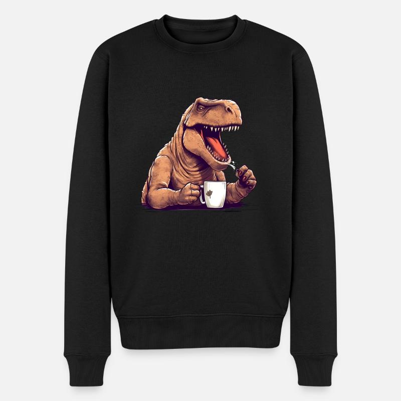 Dino Kaffee Morgenmuffel Dinosaurier - Männer Premium Bio Pullover - Schwarz