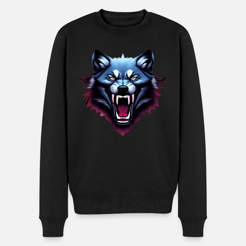 Wolf - Männer Premium Bio Pullover - Schwarz