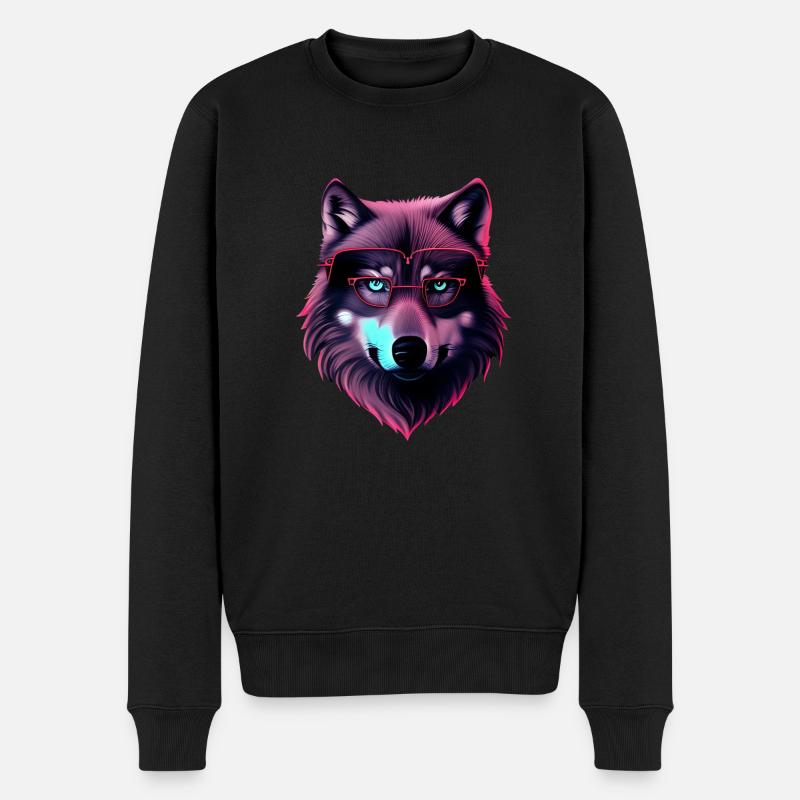 Wolf - Männer Premium Bio Pullover - Schwarz