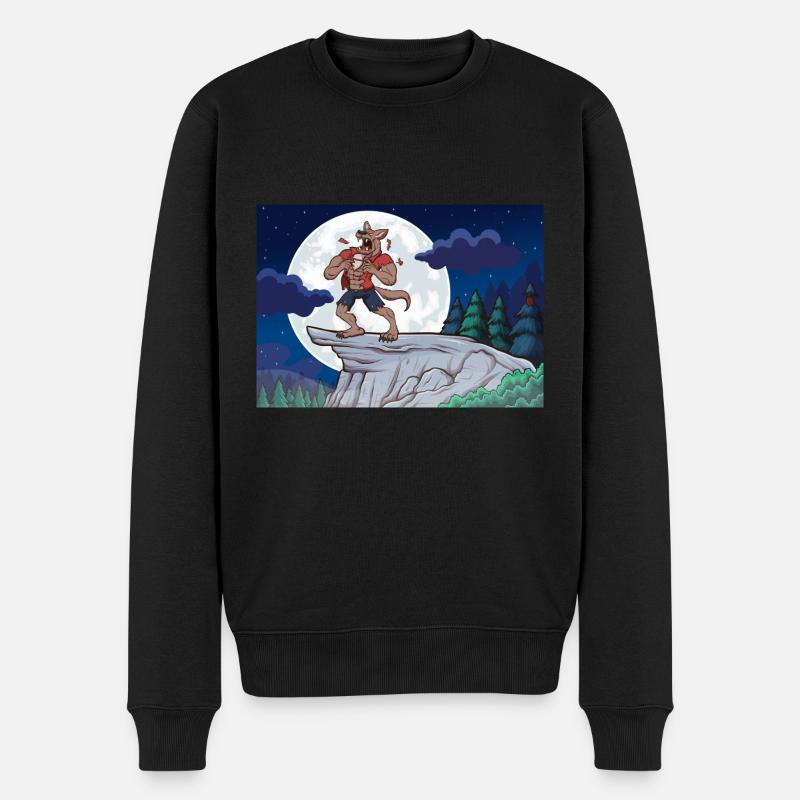 Heulender Werwolf bei Vollmond - Männer Premium Bio Pullover - Schwarz