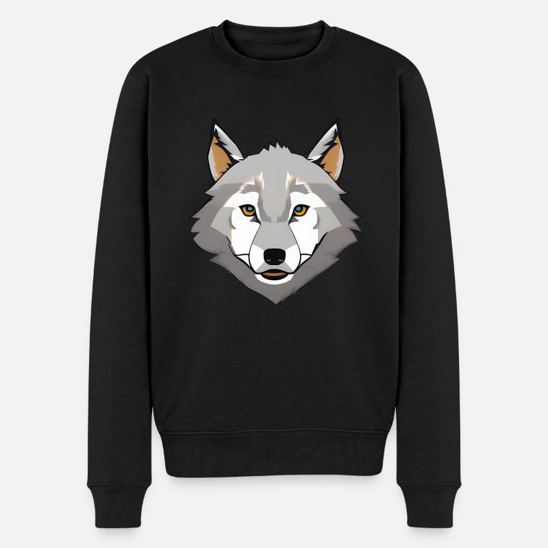 Wolf - Männer Premium Bio Pullover - Schwarz