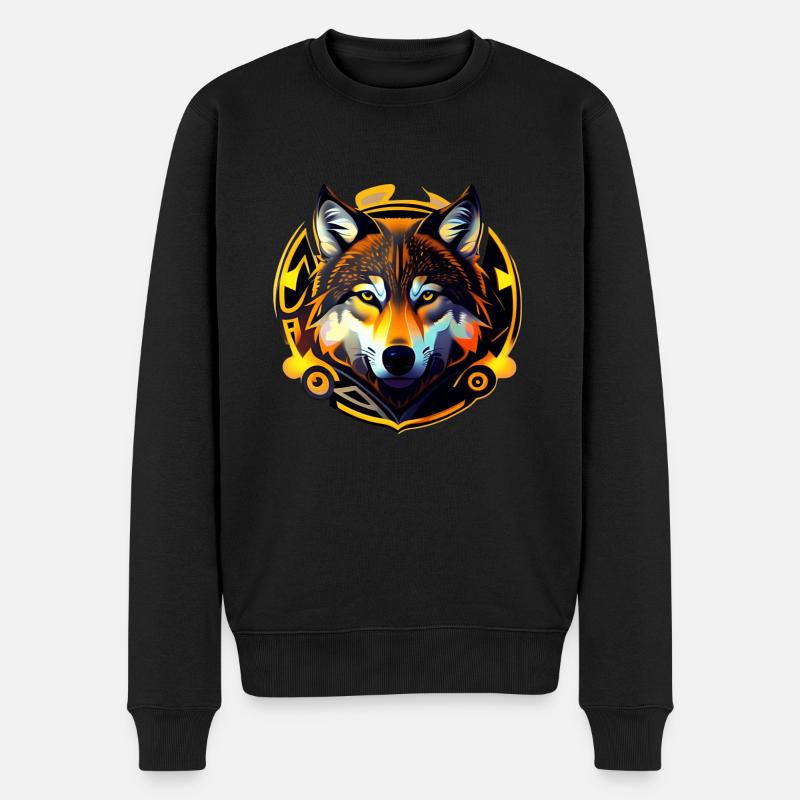 Wolf - Männer Premium Bio Pullover - Schwarz