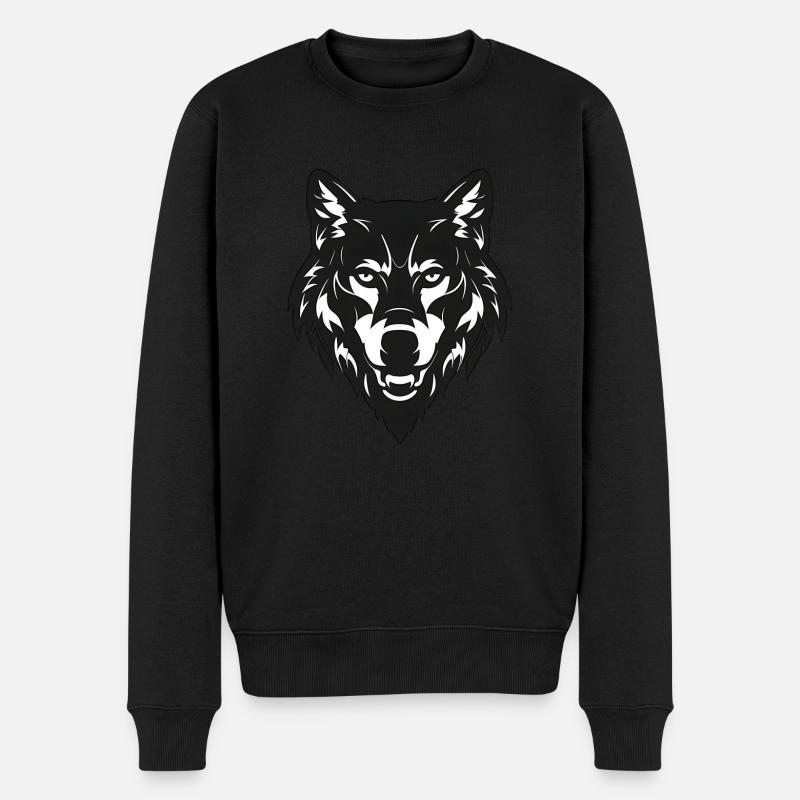 Wolf - Männer Premium Bio Pullover - Schwarz