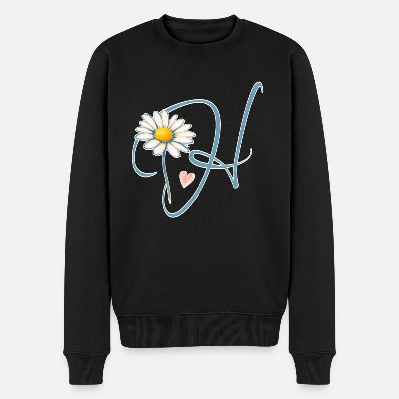 Buchstabe H Gänseblümchen Herz - Männer Premium Bio Pullover - Schwarz