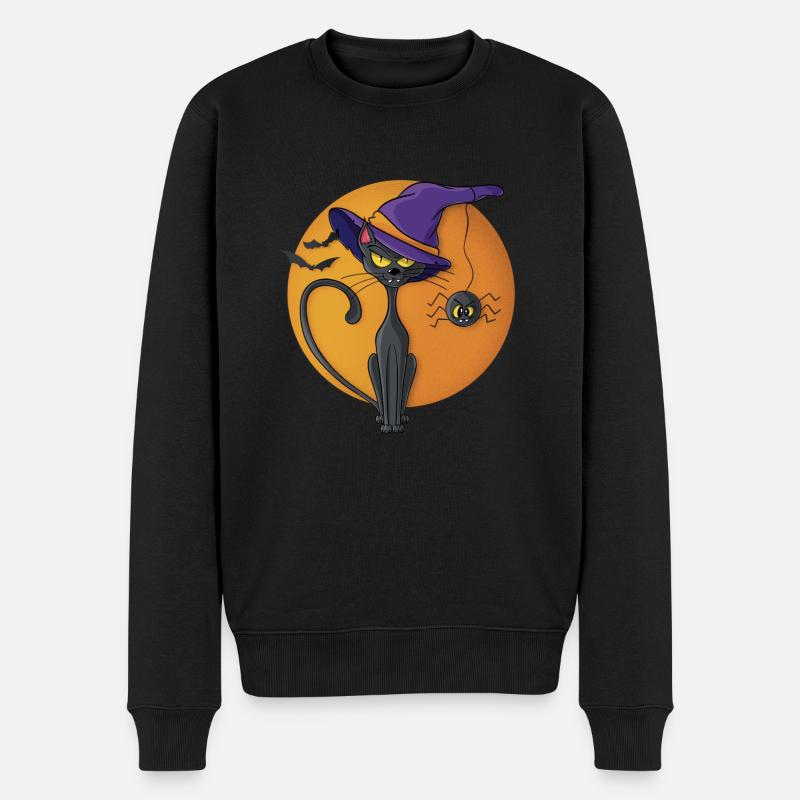 Schwarze Katze und Spinne - Männer Premium Bio Pullover - Schwarz