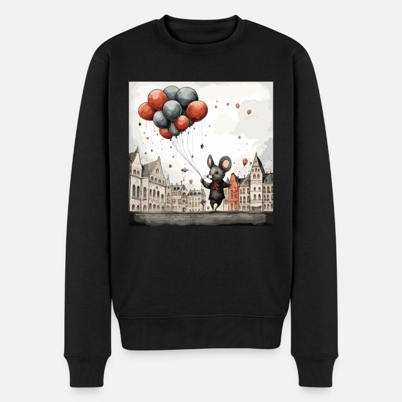 Maus mit Luftballons - Männer Premium Bio Pullover - Schwarz