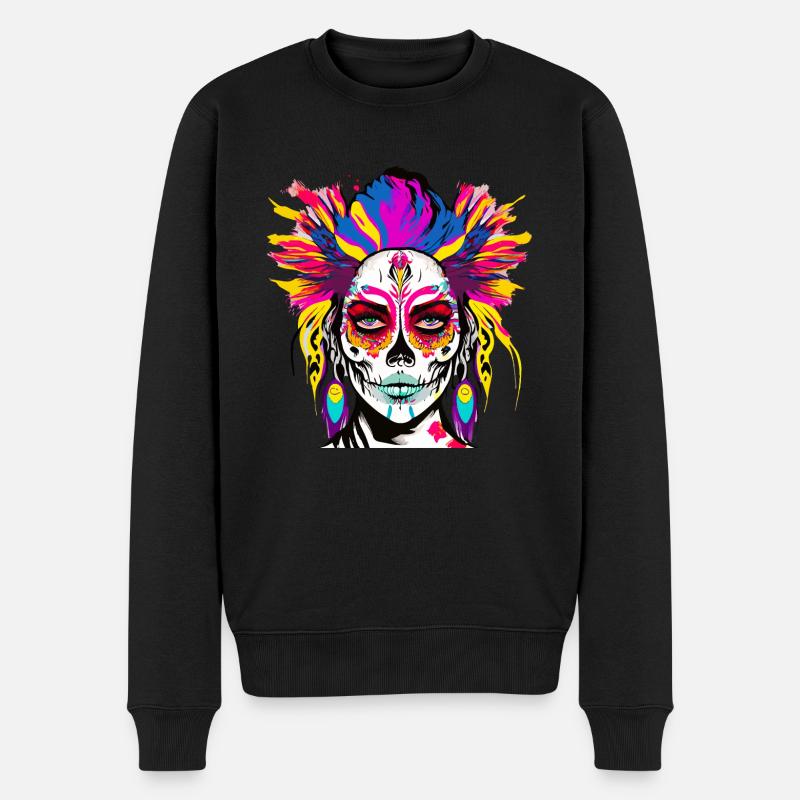 Totenkopf Frau Farbe - Männer Premium Bio Pullover - Schwarz