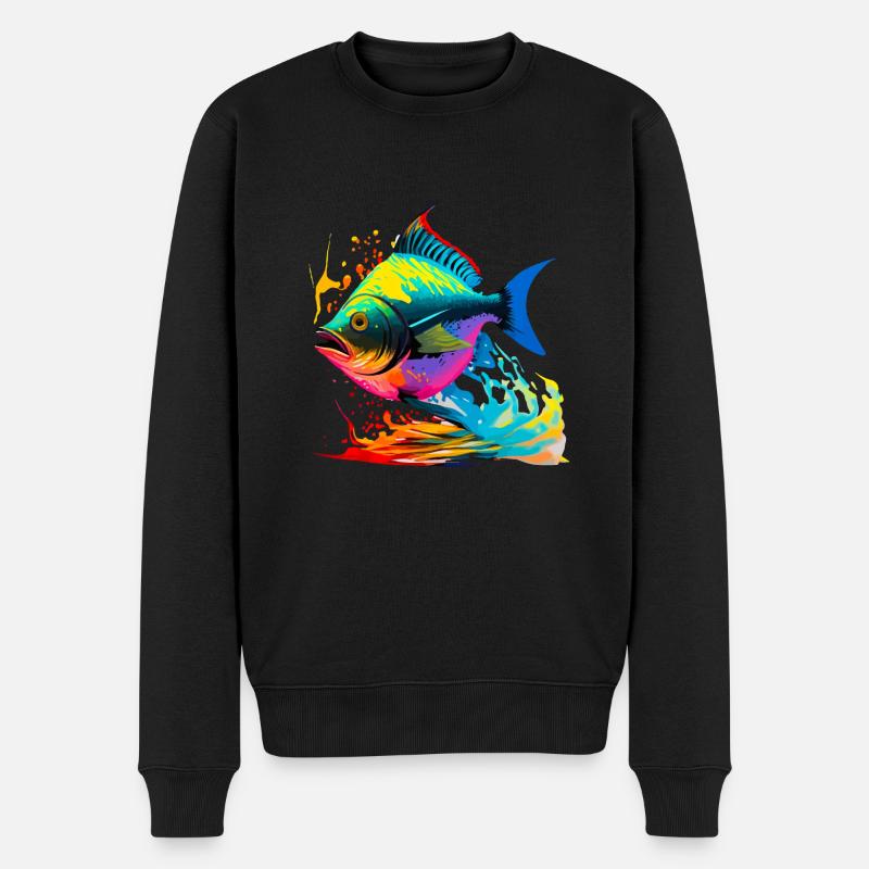 Fisch Farbe - Männer Premium Bio Pullover - Schwarz